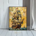NAU golden horizon impasto tall ship colorful sails digital art print 378