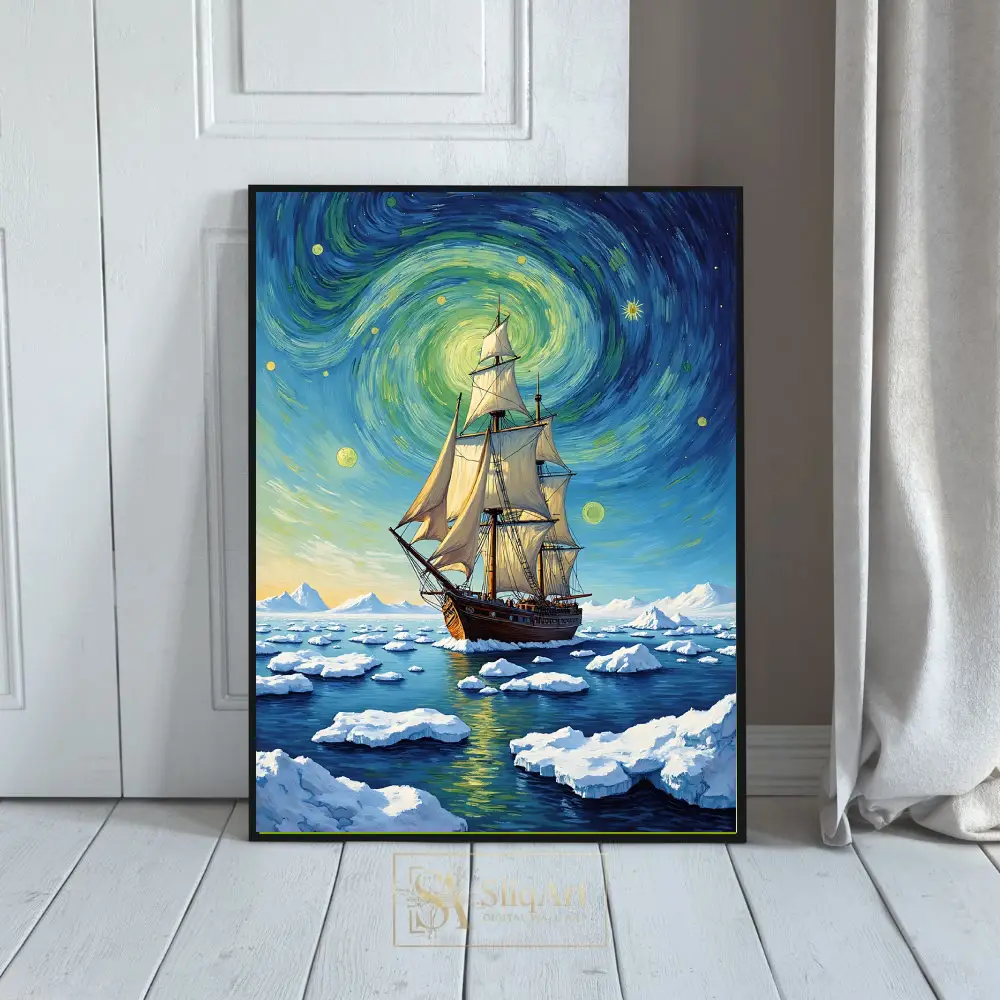 Celestial Voyage Post-Impressionist Sailing Ship Canvas Art