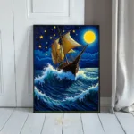 NAU golden ship sails moonlit sea 117