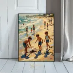 NAU golden shores impasto children beach day art 381