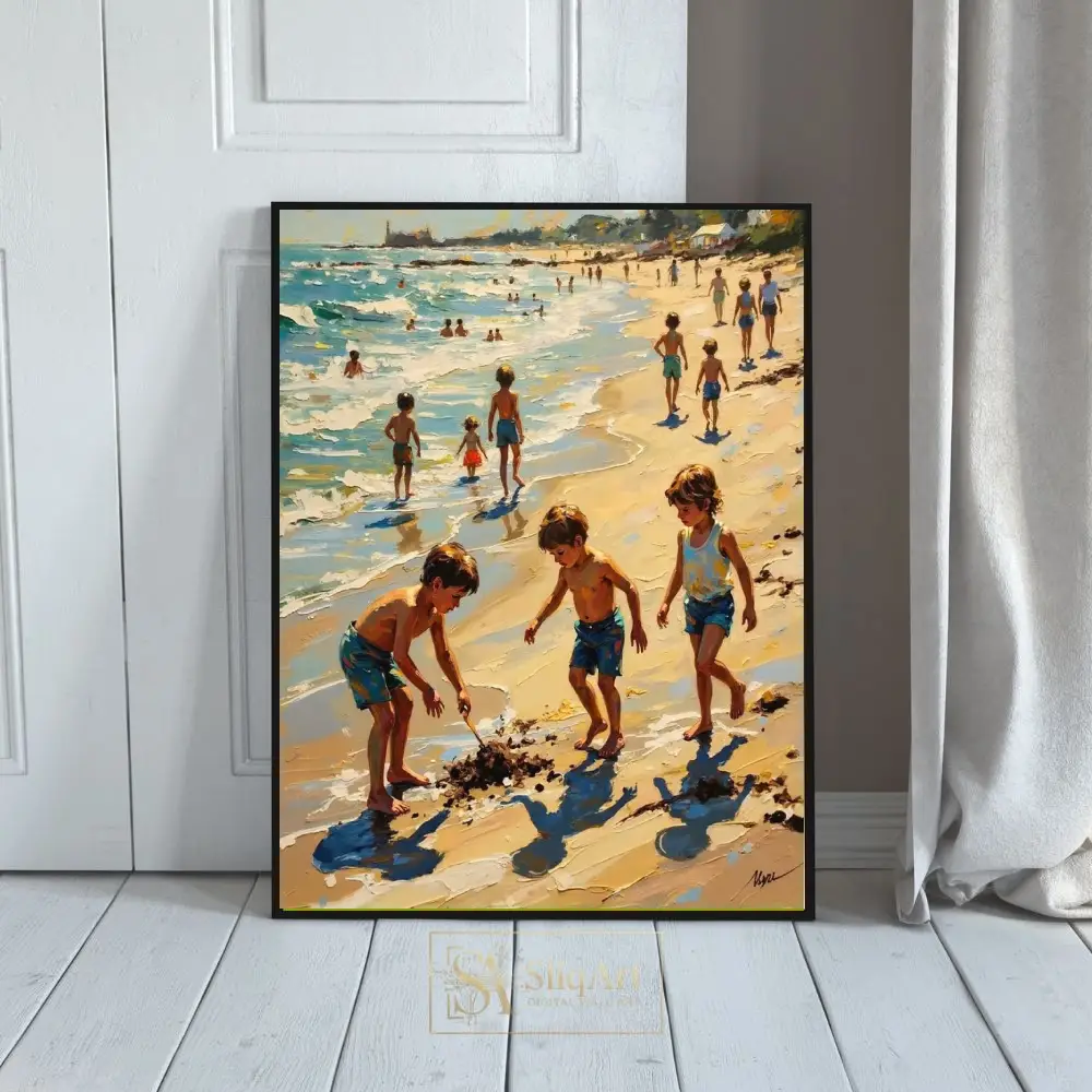 Impressionist Beach Scene Wall Art - Children Playing by the Sea
