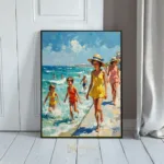 NAU golden sunshine impasto family beach day art print 382