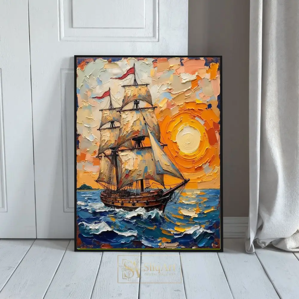 NAU-golden-voyage-impasto-tall-ship-sunset-art-383-01 NAU golden voyage impasto tall ship sunset art 383