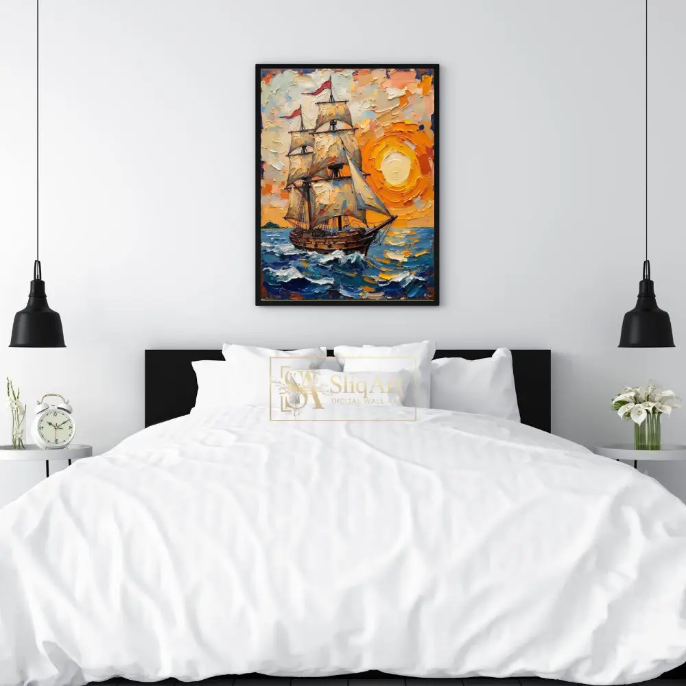 NAU-golden-voyage-impasto-tall-ship-sunset-art-383-02 NAU golden voyage impasto tall ship sunset art 383