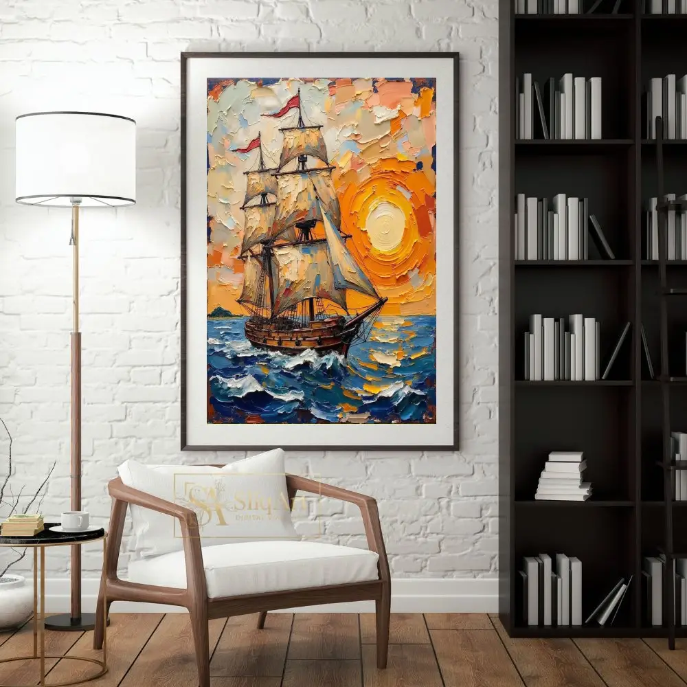 NAU-golden-voyage-impasto-tall-ship-sunset-art-383-04 NAU golden voyage impasto tall ship sunset art 383