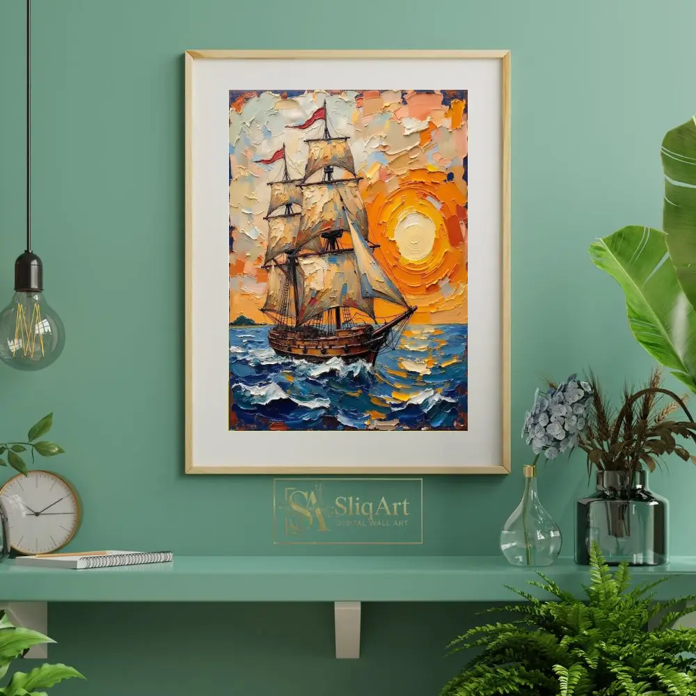NAU-golden-voyage-impasto-tall-ship-sunset-art-383-06 NAU golden voyage impasto tall ship sunset art 383