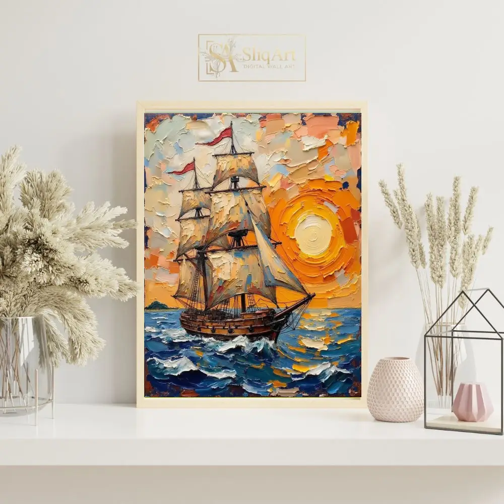 NAU-golden-voyage-impasto-tall-ship-sunset-art-383-07 NAU golden voyage impasto tall ship sunset art 383