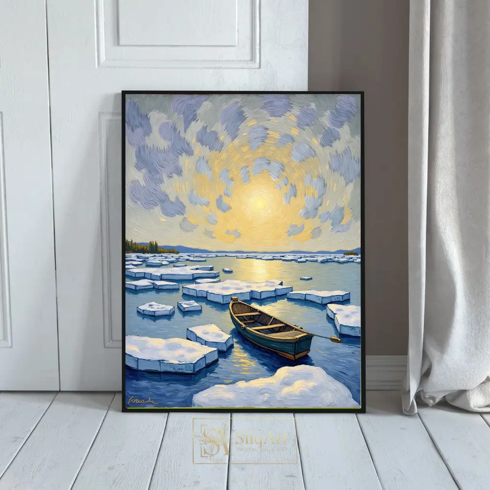 Arctic Sunrise Rowboat Impressionist Canvas Art