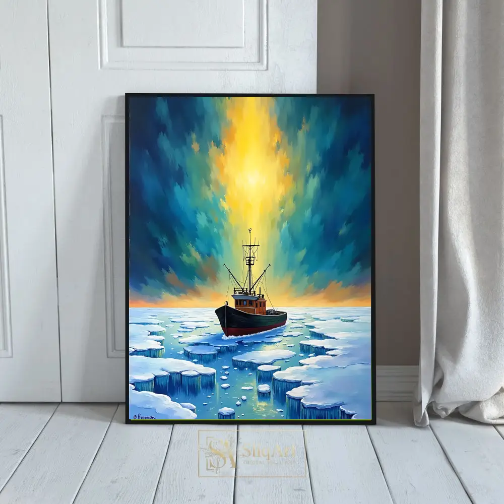 Arctic Vessel in Ice Floes - Impressionist Nautical Oil Painting