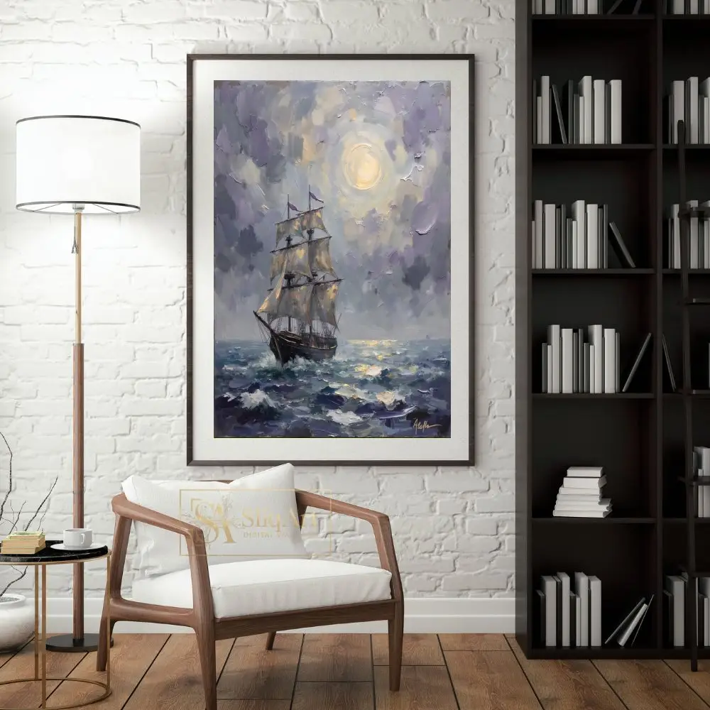 NAU-lunar-voyage-impasto-tall-ship-digital-art-print-391-04 NAU lunar voyage impasto tall ship digital art print 391