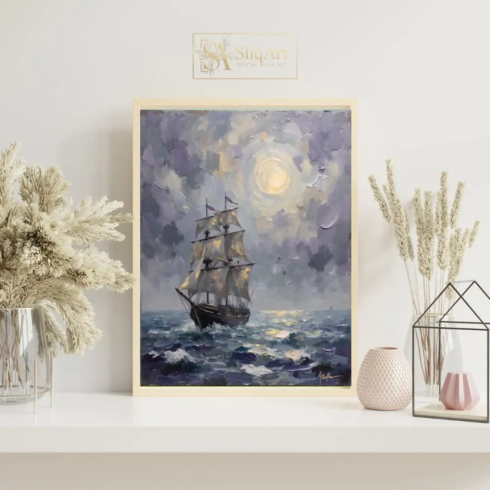 NAU-lunar-voyage-impasto-tall-ship-digital-art-print-391-07 NAU lunar voyage impasto tall ship digital art print 391