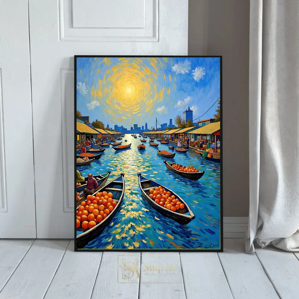 Vibrant Van Gogh Inspired Floating Market Canvas Art