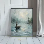 NAU misty morning angler impasto lake serenity digital art print 394