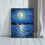 NAU moonlit lake with sailboats 158