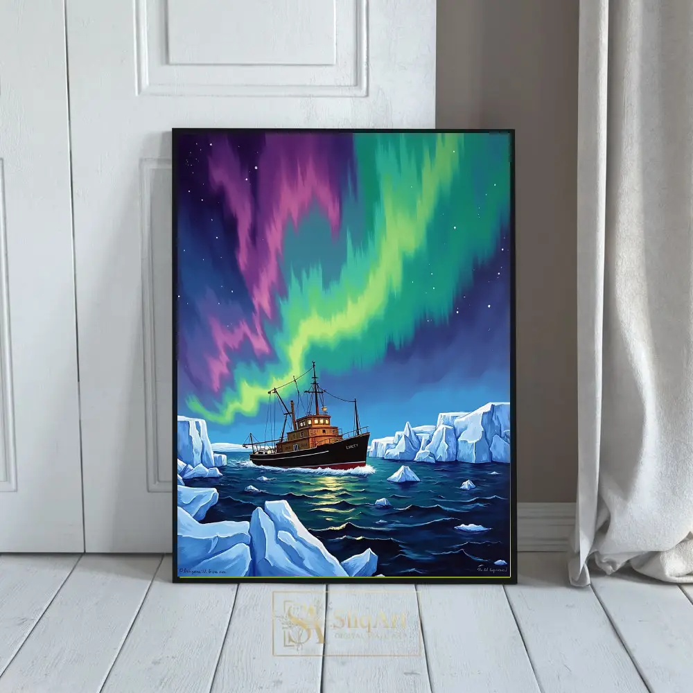 Aurora Arctic Expedition Wall Art - Northern Lights & Ship Canvas