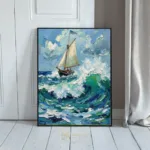 NAU ocean fury impasto sailboat crashing waves art 400