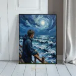 NAU oceans embrace impasto moonlit contemplation digital art print 402