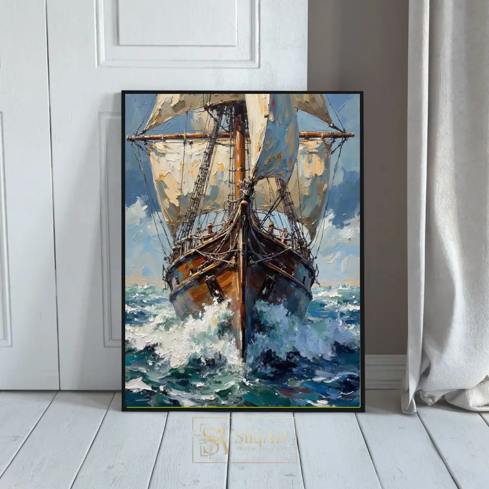 Majestic Sailing Ship Impasto Oil Painting Wall Art