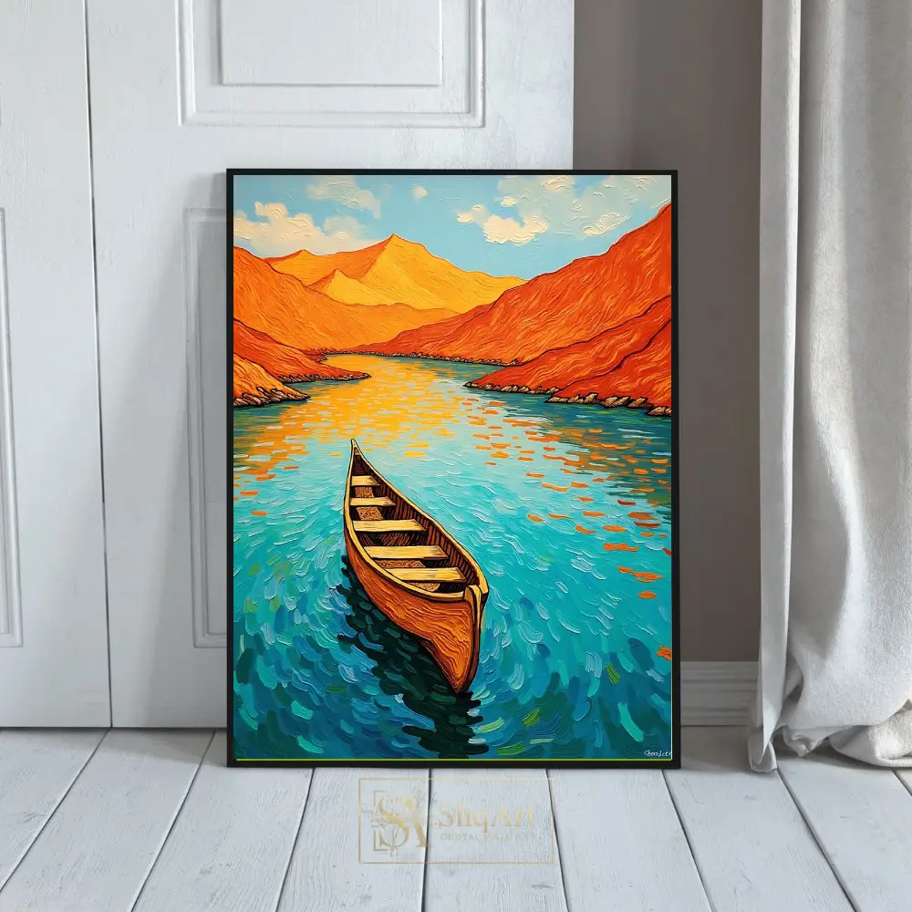 Golden Horizon Canoe Impressionist Wall Art