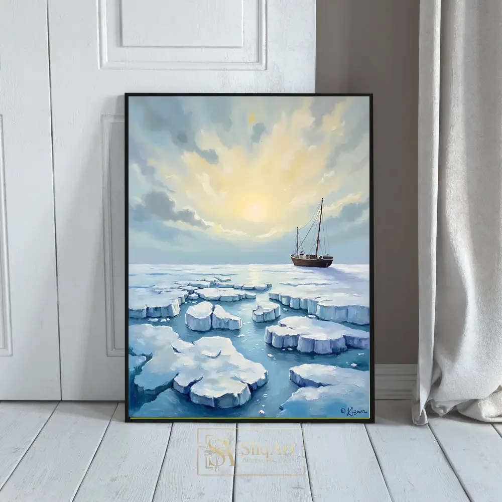 Arctic Expedition Oil Painting - Serene Ice Floe Wall Art