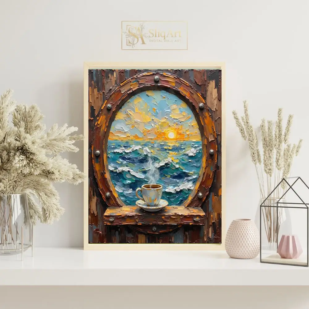 NAU-porthole-paradise-impasto-coffee-ocean-sunrise-sunset-art-print-408-07 NAU porthole paradise impasto coffee ocean sunrise sunset art print 408