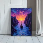NAU purple horizon sunset ship cliff water 192