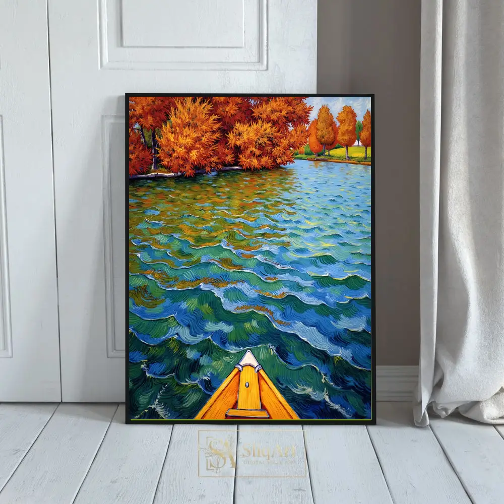 Impressionist Autumn Lake Canoe Painting | SliqArt Wall Decor