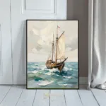 NAU rough seas graceful sails impasto sailboat art 413