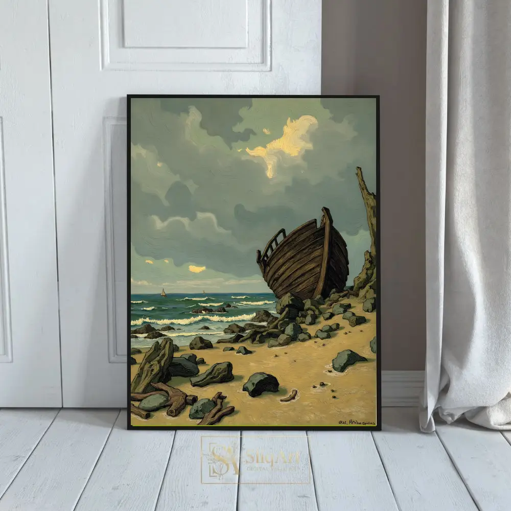 Abandoned Shore: Post-Impressionist Shipwreck Beach Art
