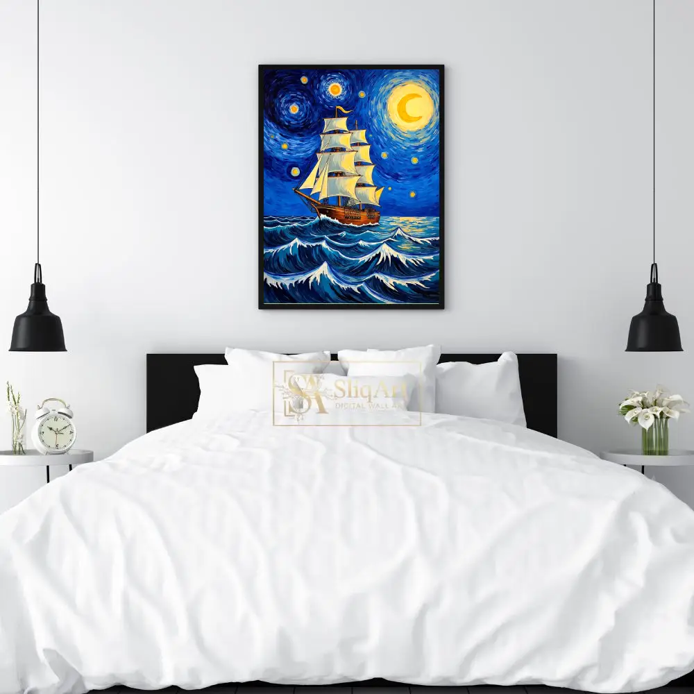 NAU-sailboat-painting-with-blue-sky-and-stars-208-02 NAU sailboat painting with blue sky and stars 208