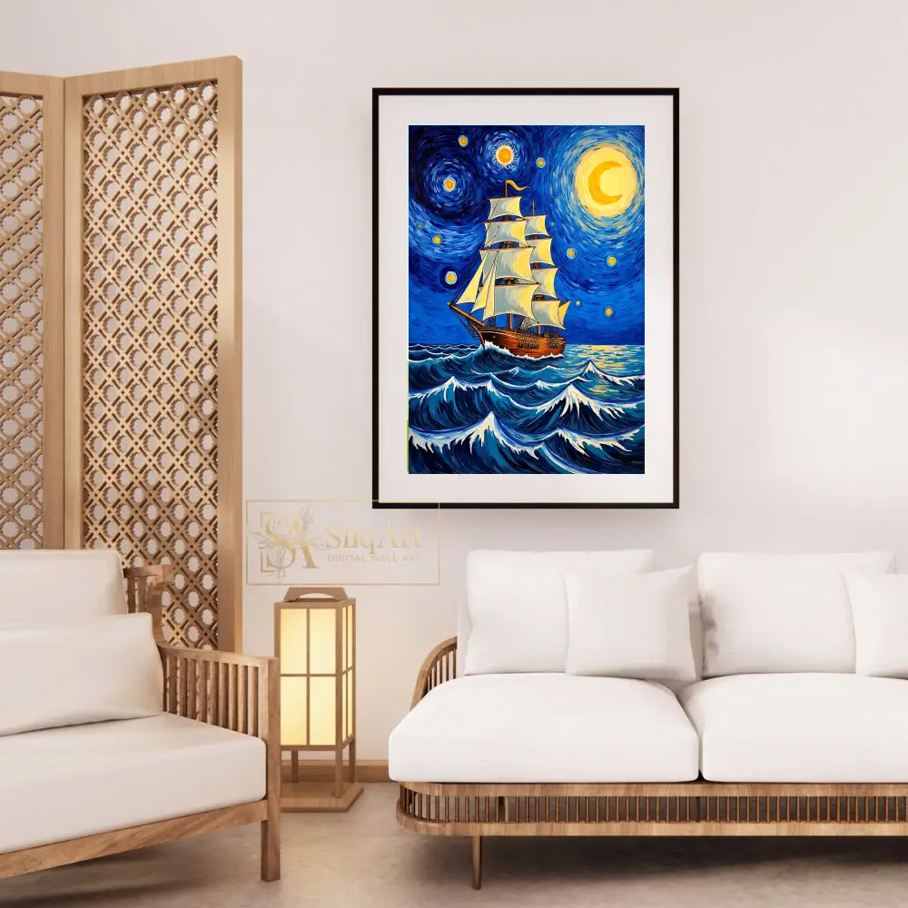 NAU-sailboat-painting-with-blue-sky-and-stars-208-03 NAU sailboat painting with blue sky and stars 208