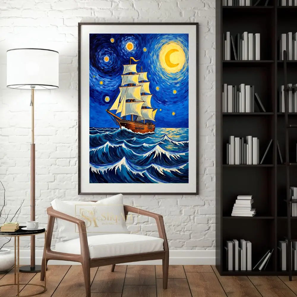 NAU-sailboat-painting-with-blue-sky-and-stars-208-04 NAU sailboat painting with blue sky and stars 208