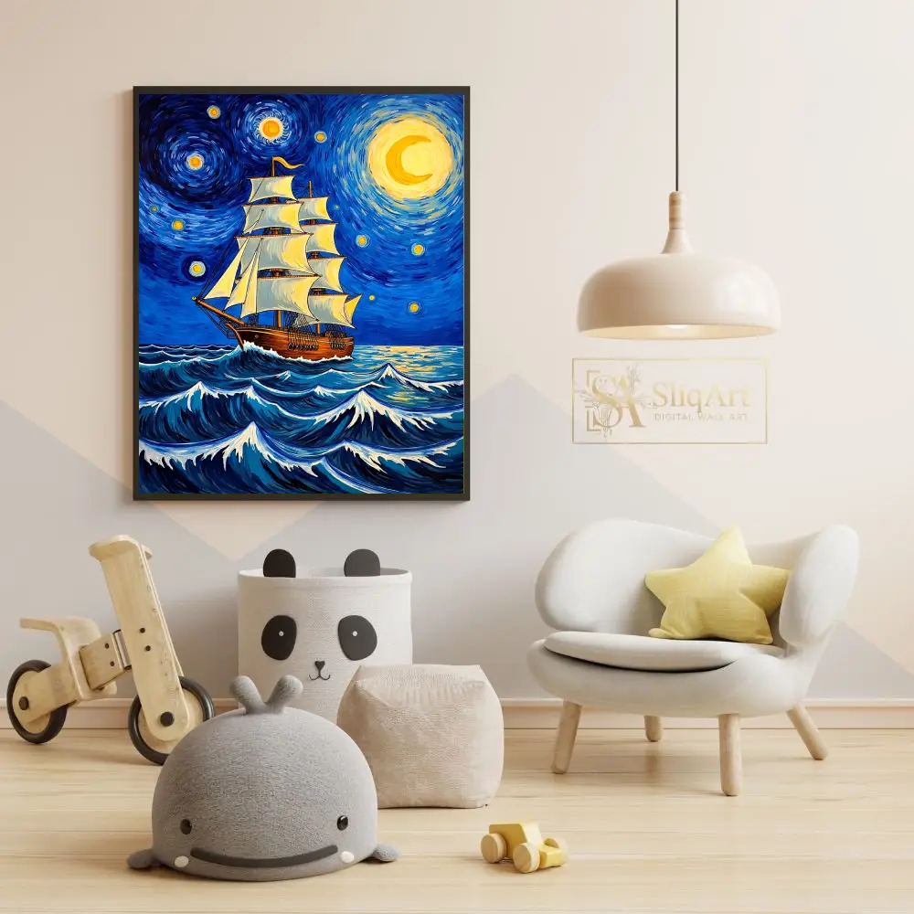 NAU-sailboat-painting-with-blue-sky-and-stars-208-05 NAU sailboat painting with blue sky and stars 208