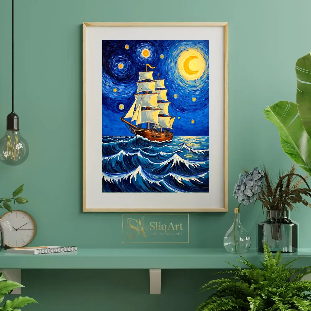 NAU-sailboat-painting-with-blue-sky-and-stars-208-06 NAU sailboat painting with blue sky and stars 208