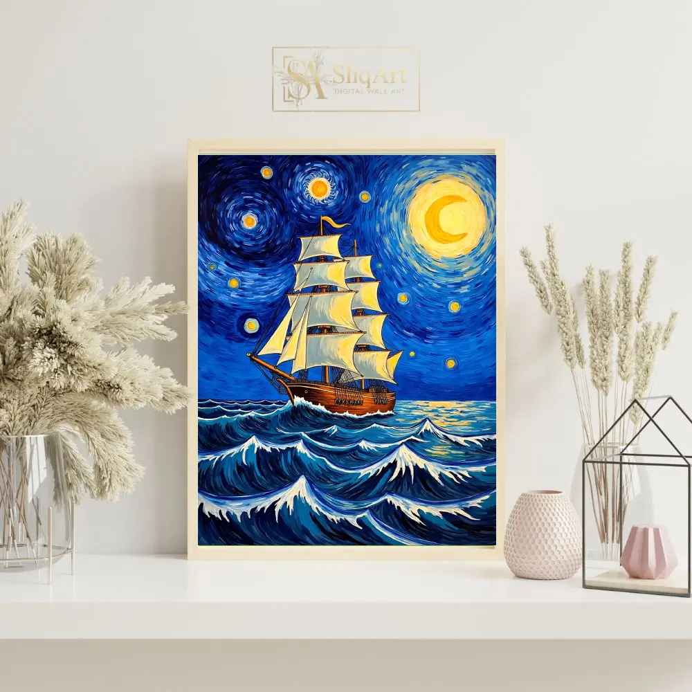 NAU-sailboat-painting-with-blue-sky-and-stars-208-07 NAU sailboat painting with blue sky and stars 208