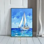 NAU sailing serene impasto sailboat azure ocean art 414