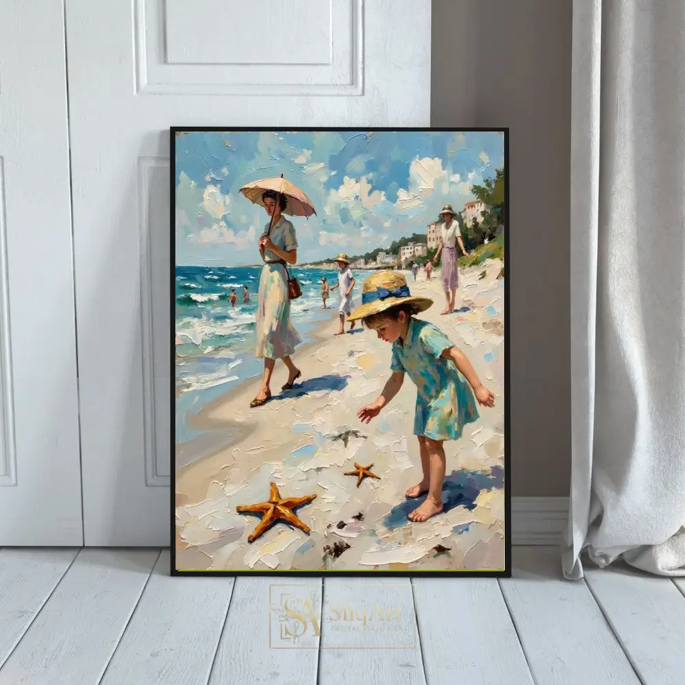 Vintage Coastal Impressionist Beach Day Canvas Art