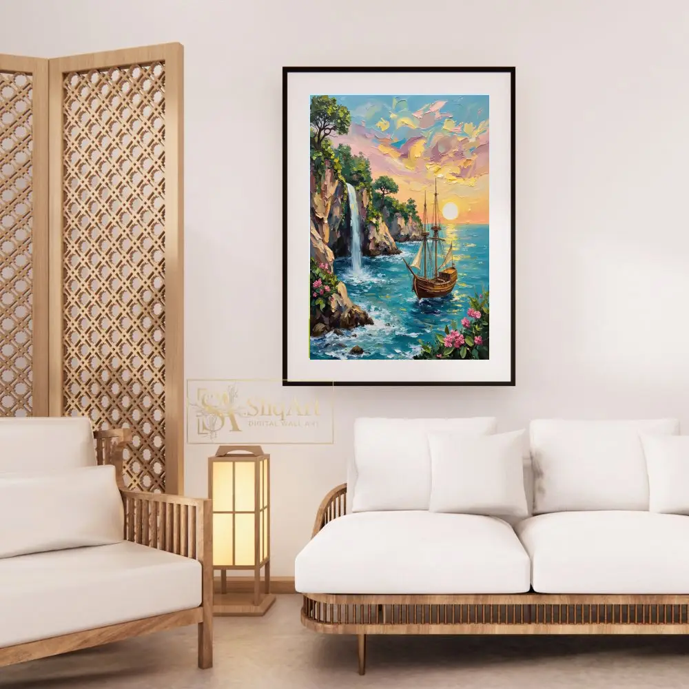 NAU-secret-cove-impasto-tropical-waterfall-sailing-ship-art-print-417-03 NAU secret cove impasto tropical waterfall sailing ship art print 417