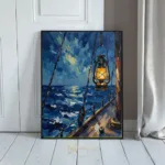 NAU sentinel waves impasto ships lantern moonlit sea art 418