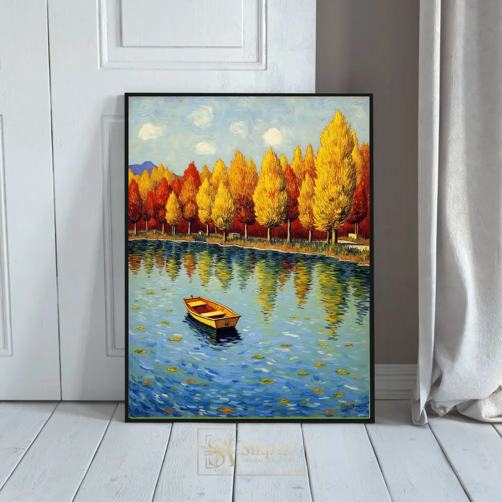Impressionist Autumn Lake Wall Art - Vibrant Landscape Canvas Print