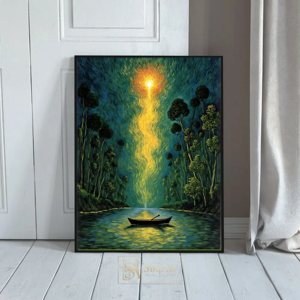 Celestial River Journey Canvas Wall Art - Impressionist Nature Scene