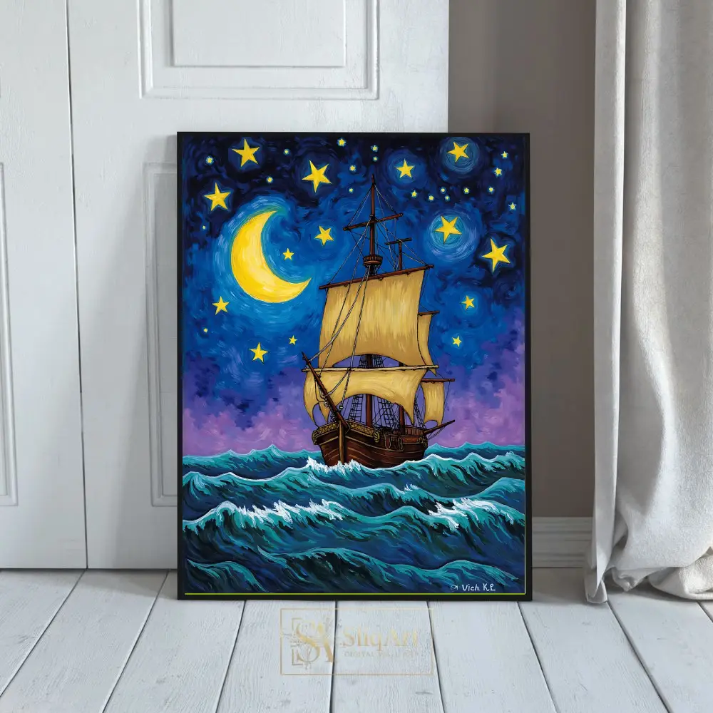 Celestial Voyage Impressionist Ship Wall Art