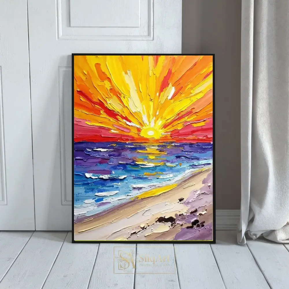 Vibrant Impasto Sunset Beach Canvas Wall Art