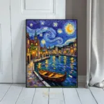NAU starry canal dream impasto cityscape digital art. 420