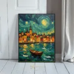 NAU starry harbor impasto cityscape digital art print 421