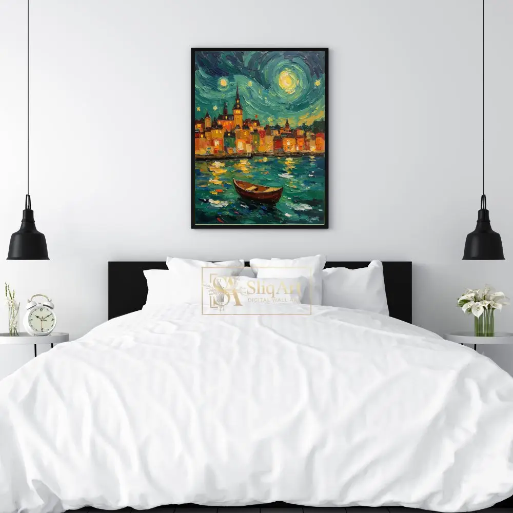 NAU-starry-harbor-impasto-cityscape-digital-art-print-421-02 NAU starry harbor impasto cityscape digital art print 421