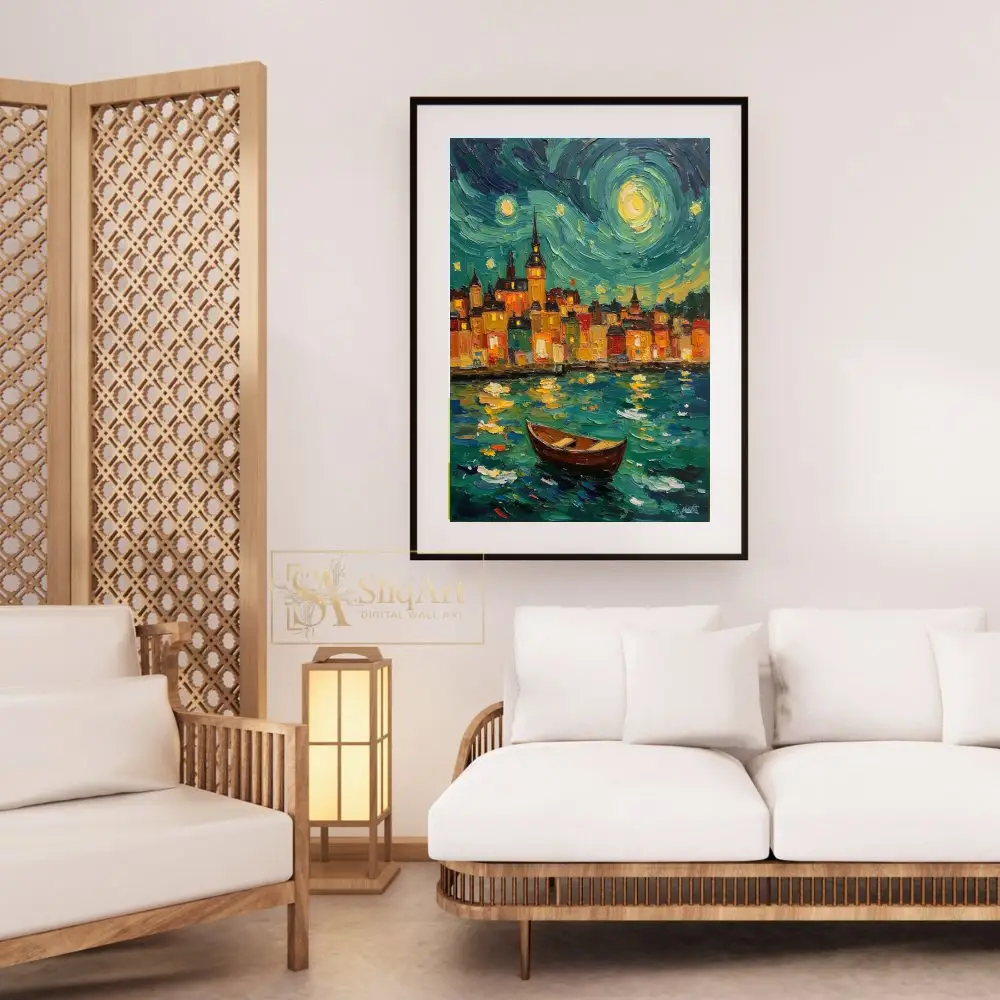 NAU-starry-harbor-impasto-cityscape-digital-art-print-421-03 NAU starry harbor impasto cityscape digital art print 421