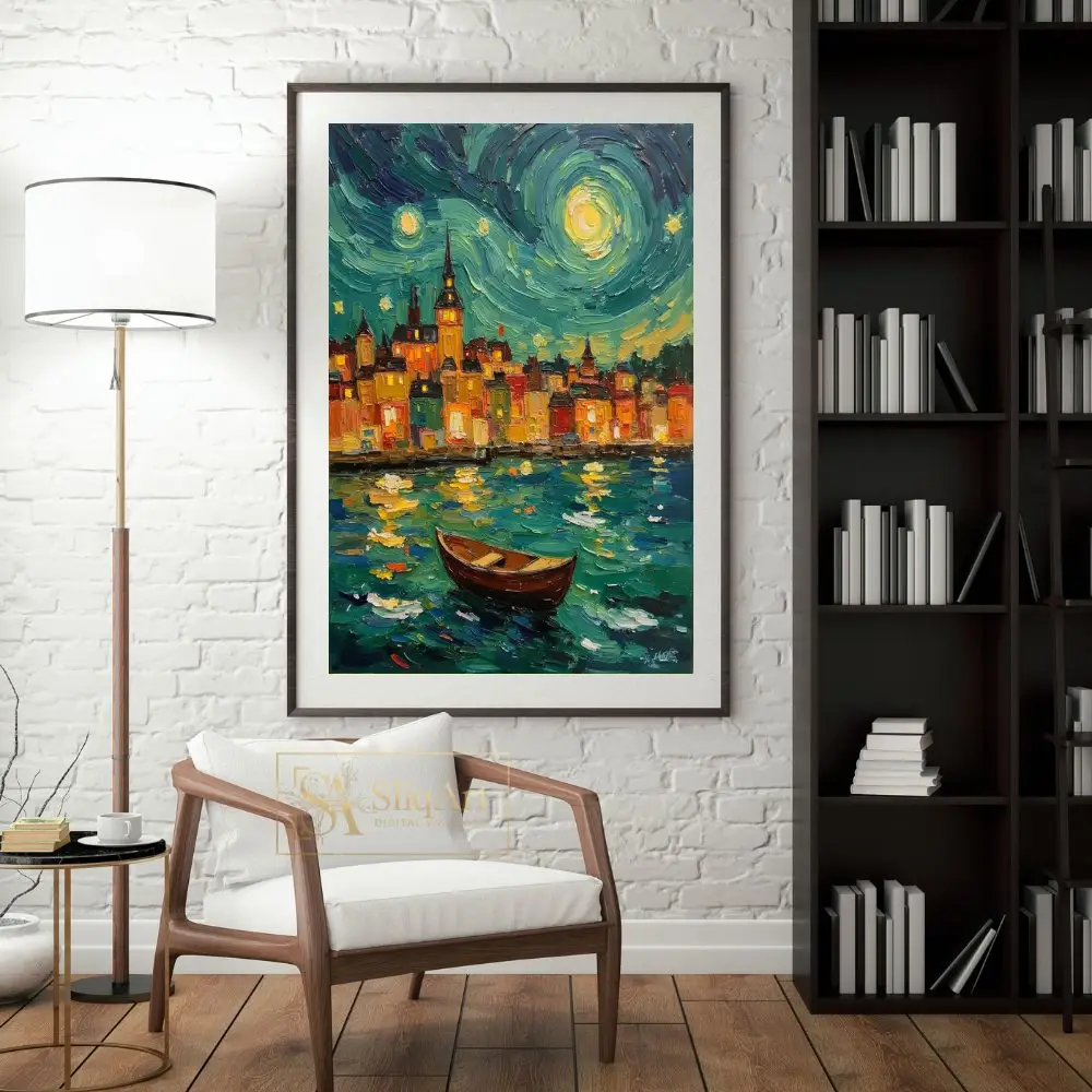 NAU-starry-harbor-impasto-cityscape-digital-art-print-421-04 NAU starry harbor impasto cityscape digital art print 421