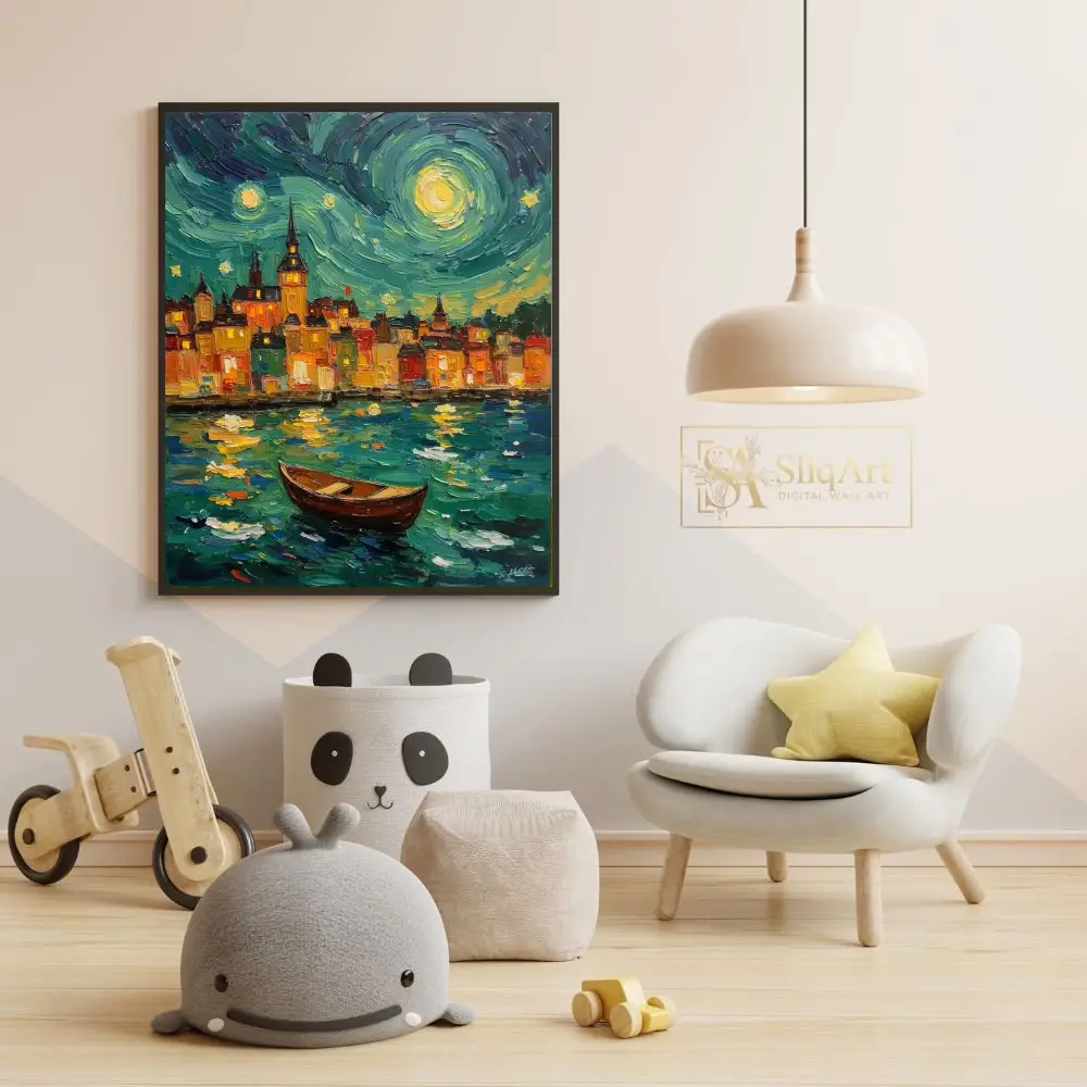 NAU-starry-harbor-impasto-cityscape-digital-art-print-421-05 NAU starry harbor impasto cityscape digital art print 421