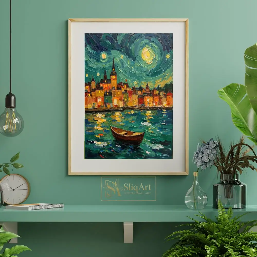 NAU-starry-harbor-impasto-cityscape-digital-art-print-421-06 NAU starry harbor impasto cityscape digital art print 421